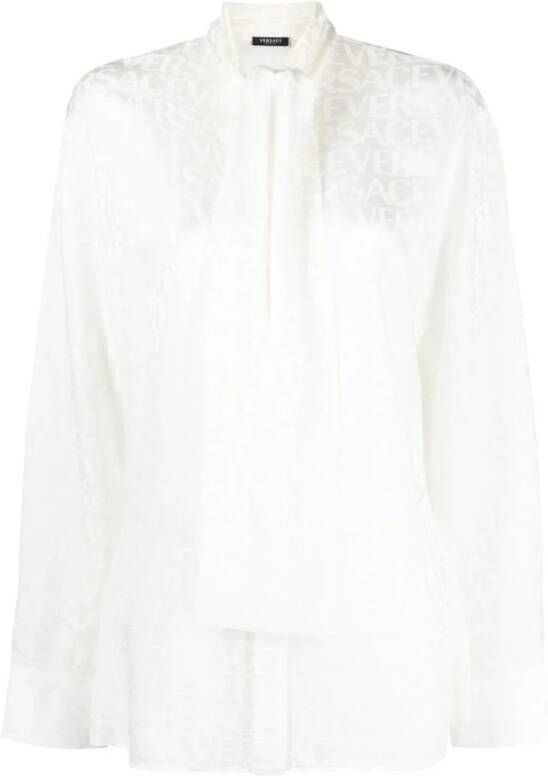 Versace Witte Allover Print Shirt met Medusa Hardware Wit Dames