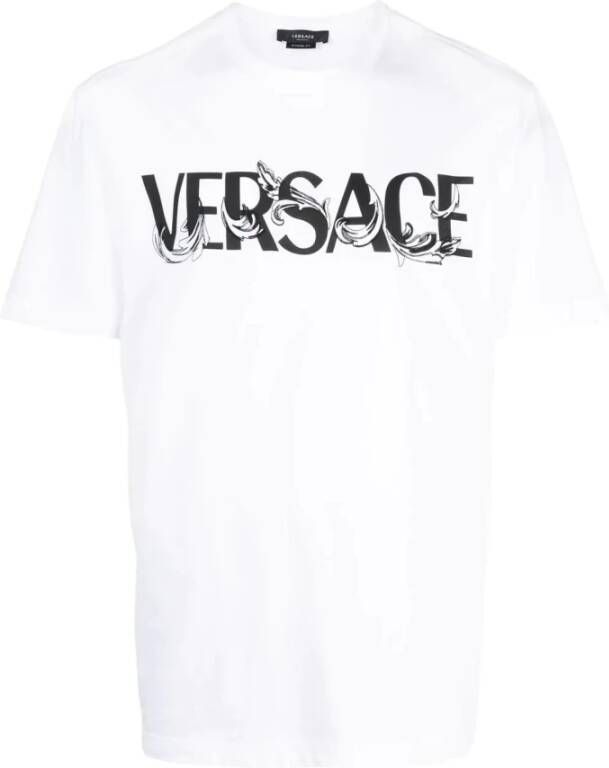 Versace Witte Barocco Silhouette Logo T-shirt Wit Heren