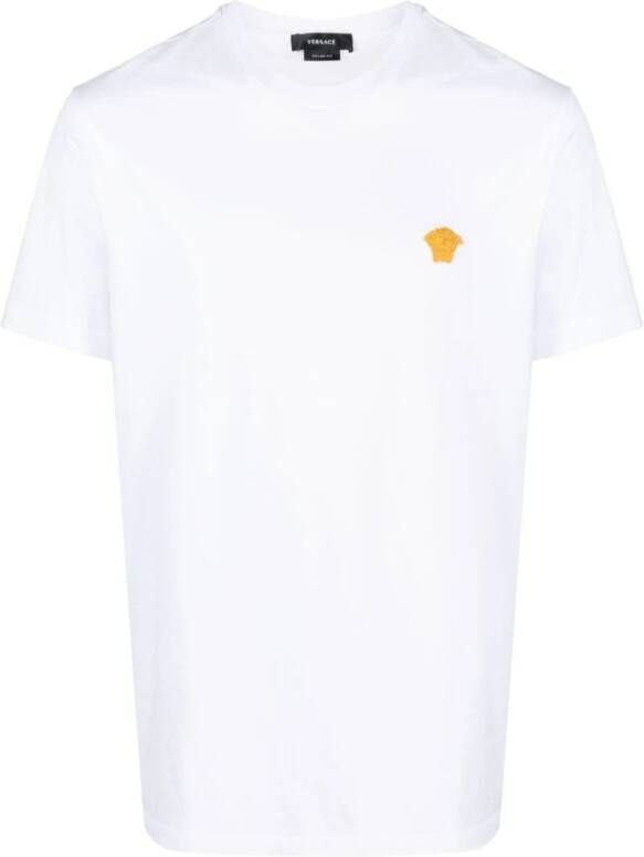 Versace Witte Katoenen T-shirt met Geborduurd Gouden Medusa Logo White Heren
