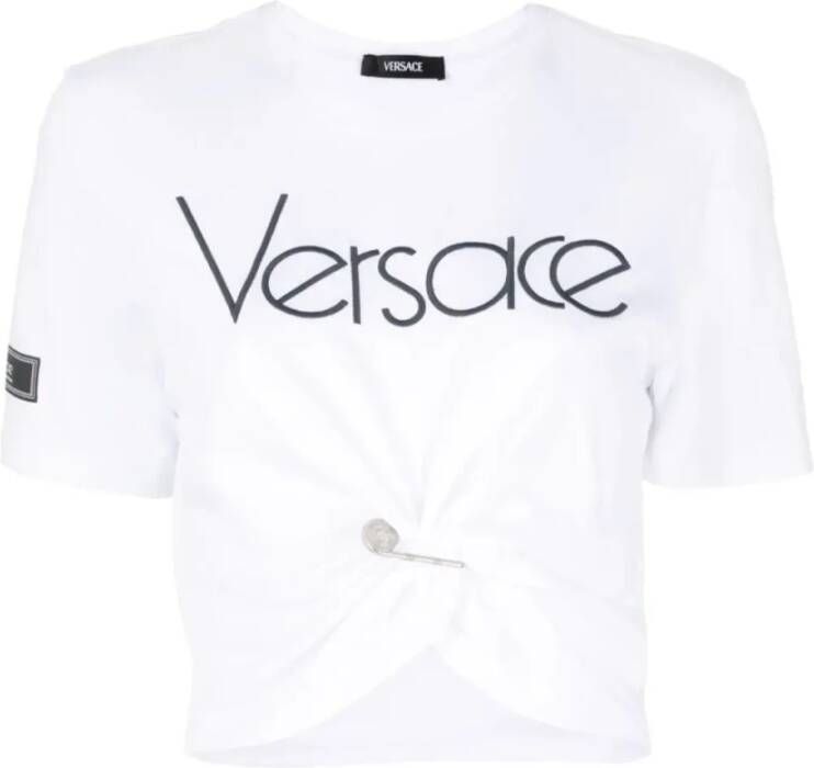 Versace Witte T-shirts en Polos met Veiligheidsspeld Detail White Dames
