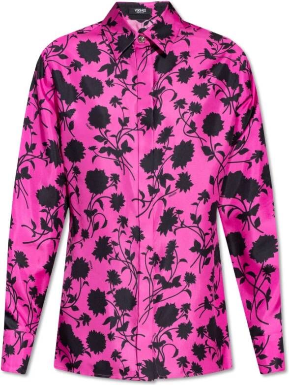 Versace Bloemen Silhouet Print Shirt Pink Dames