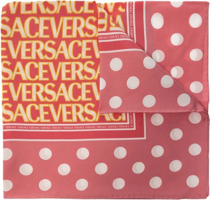 Versace Zijden Vierkante Foulard met Geweven Logo Pink Dames