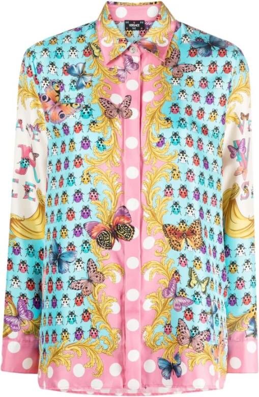 Versace Zijden vlinderprint shirt Roze Dames