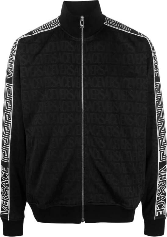 Versace Zwarte Sweaters met Allover Patroon en Signature Greca Details Black Heren