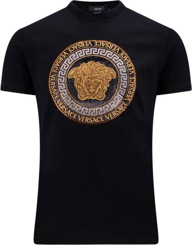 Versace Zwart Crew-Neck T-Shirt met Strass Detail Zwart Heren