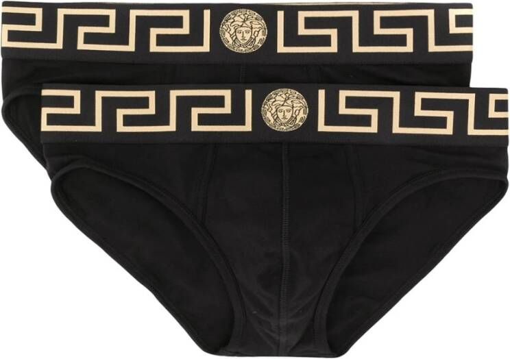 Versace Zwart katoenen ondergoedset met logo en elastisch ontwerp Zwart Heren