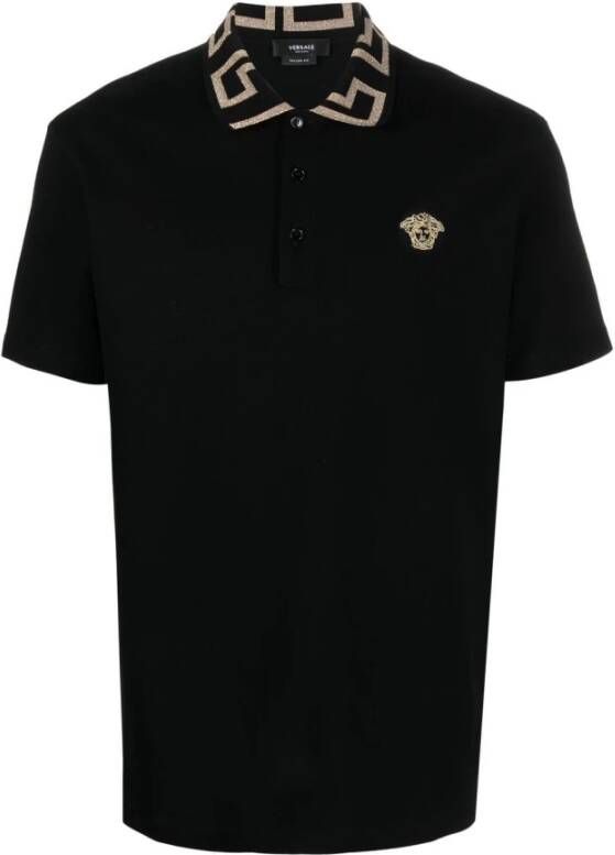 Versace Zwart Piquet Polo Shirt Black Heren