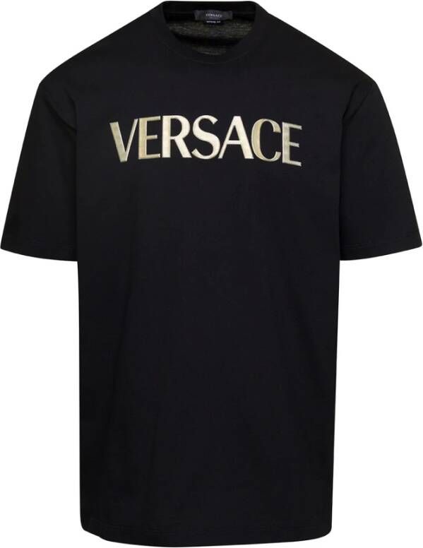 Versace Zwart Katoenen Logo T-Shirt Zwart Heren