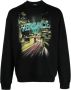 Versace Zwarte Crewneck Sweater met City Lights Print Black Heren - Thumbnail 1