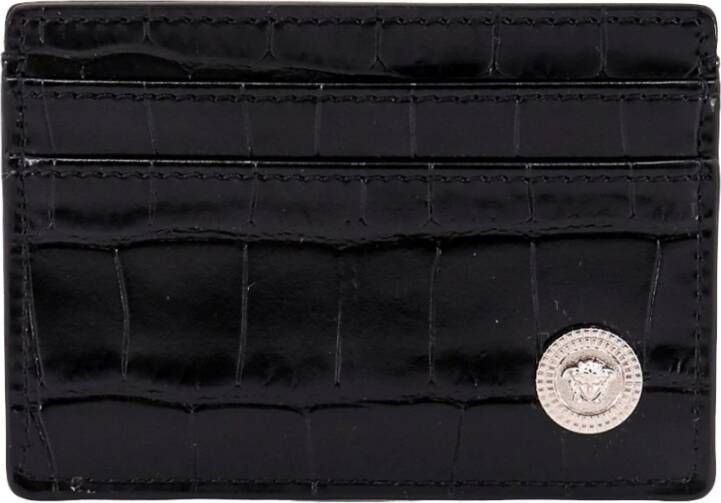 Versace Zwarte Croco Leren Portemonnee met Metalen Medusa Zwart Heren