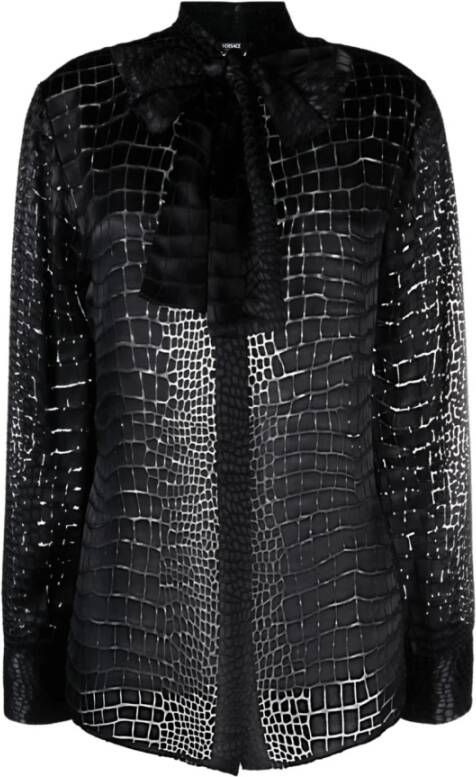 Versace Zwarte Croc-Effect Devoré Shirt Black Dames