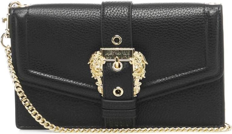 Versace Jeans Couture Zwarte gehamerde leren portemonnee met gouden details Black Dames