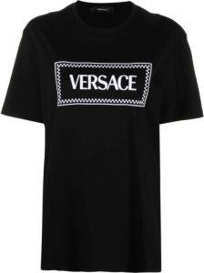 Versace Zwarte katoenen T-shirt met logo opdruk Zwart Dames