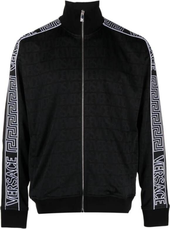 Versace Zwarte Sweaters met Allover Patroon en Signature Greca Details Black Heren