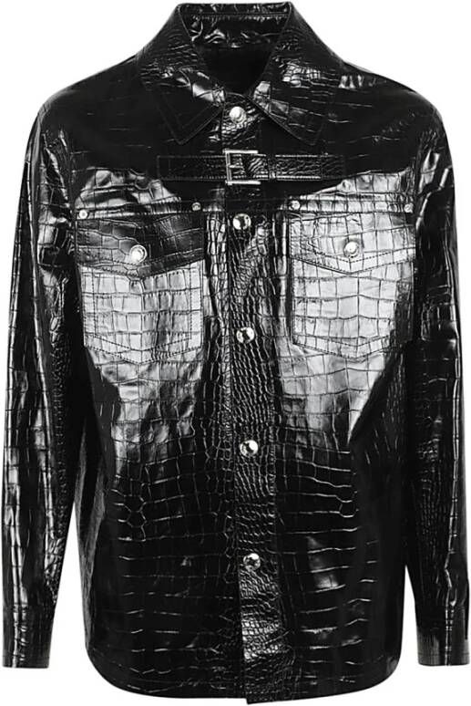 Versace Zwarte Krokodillenprint Leren Peacoat Zwart Heren