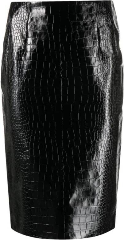 Versace Zwarte Krokodil-Geëmbosseerde Midi Rok Black Dames