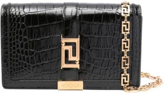 Versace Godin Mini Tas in Zwart Krokodil-Geëmbosseerd Leer Black Dames