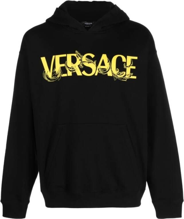 Versace Zwarte Logo-Print Katoenen Hoodie Zwart Heren