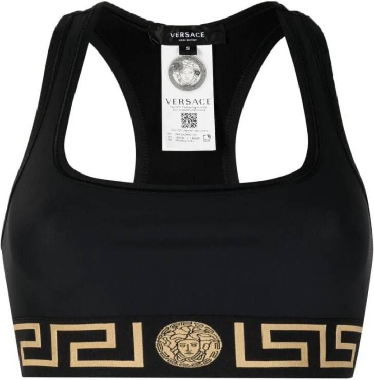 Versace Zwarte Racer Back Shirt met Greca Rand Zwart Dames
