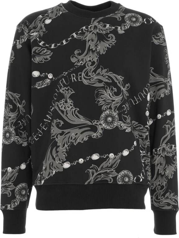 Versace Jeans Couture Herenmode Sweatshirt met Garland Print en Logo Lettering Black Heren