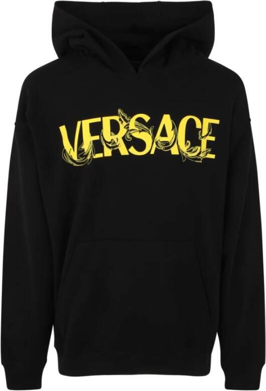 Versace Zwarte Sweatshirt met Schrijfprint en Barok Borduursel Zwart Heren