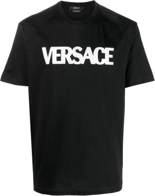 Versace Zwarte Logo Print T-shirts en Polos Black Heren