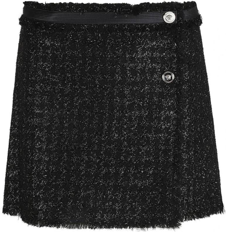 Versace Zwarte Vichy Rok met Lurex Tweed Stof Zwart Dames