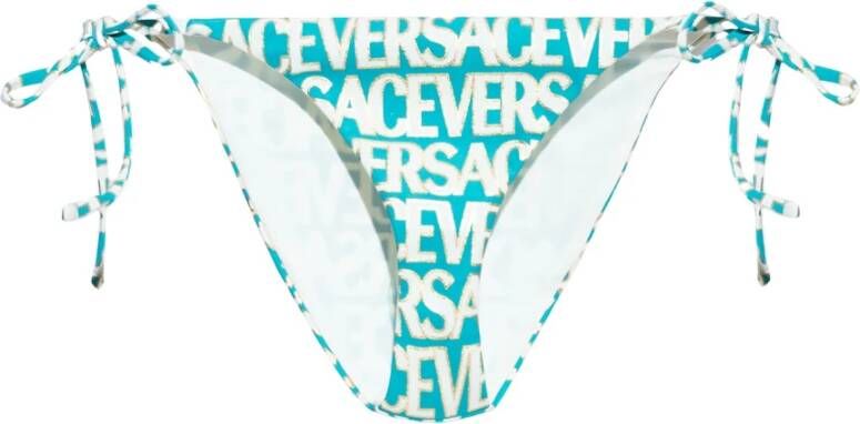 Versace Metallic-Trimmed Allover Bikinibroekje Blue Dames