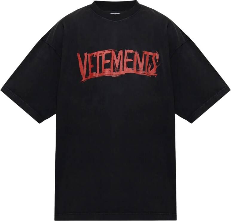 Vetements Zwart Bedrukt Crewneck T-Shirt Zwart Heren