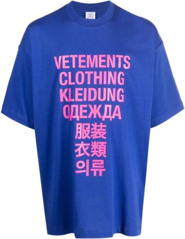 Vetements Blauw katoen oversized t-shirt Blauw Heren