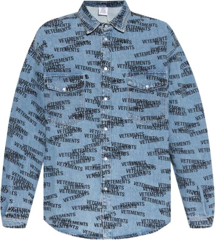 Vetements Denim shirt with logo Blauw Heren