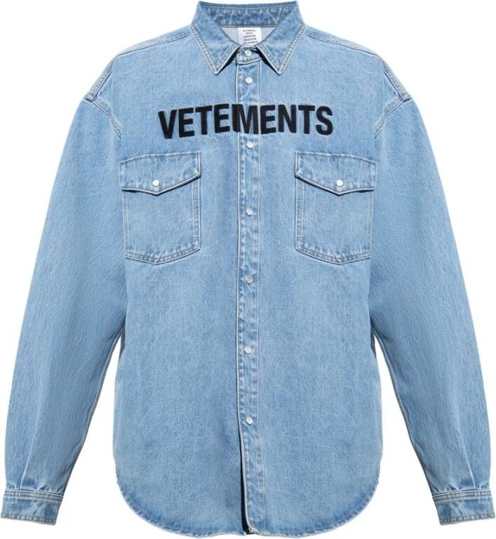 Vetements Denim shirt with logo Blauw Heren