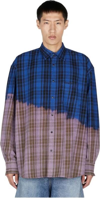 Vetements Gebleekte Flanellen Overhemd met Tie-Dye Motief Blauw Heren