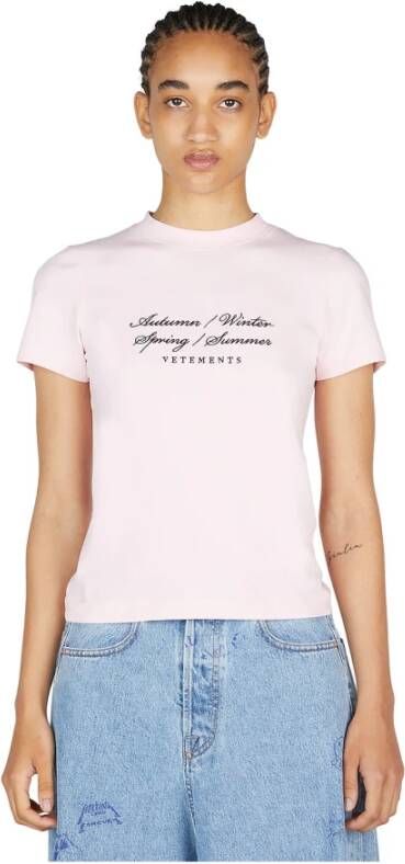 Vetements Geborduurd katoenen T-shirt Roze Dames
