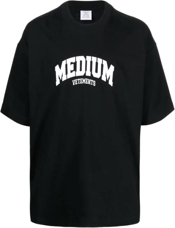 Vetements Logo Geborduurd Crewneck T-Shirt Zwart Heren