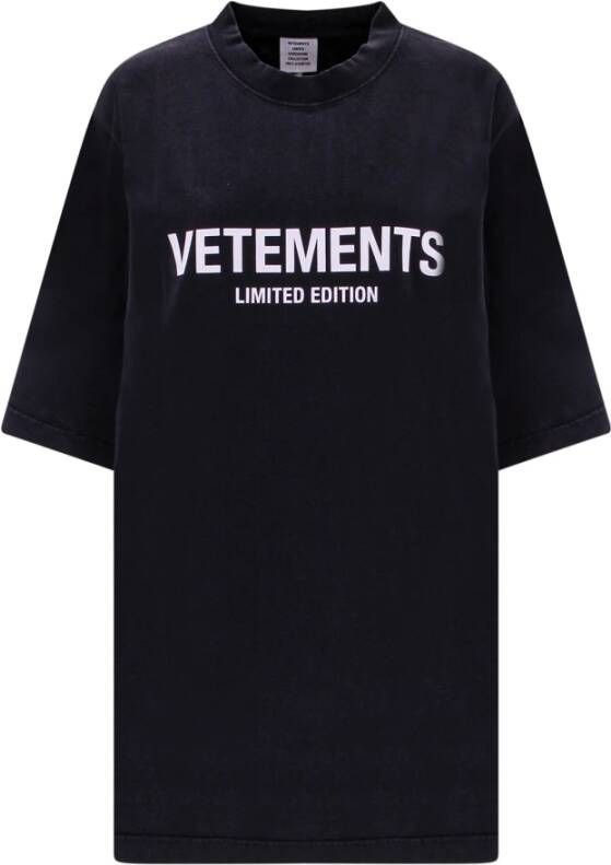 Vetements Oversized Katoenen T-shirt met Voorlogo Zwart Dames
