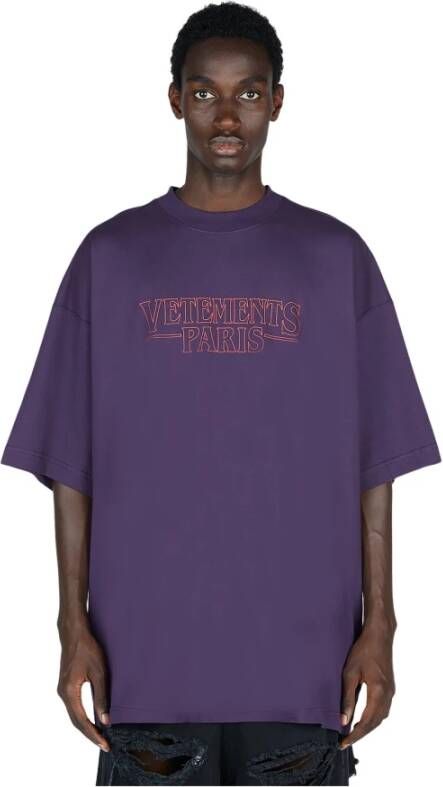 Vetements Paris Logo Print T-shirt Purple Heren