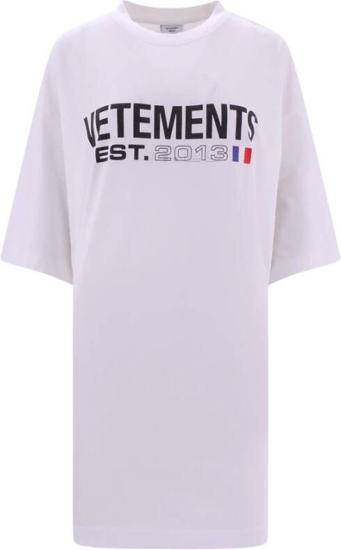 Vetements Wit Oversize Katoenen T-Shirt met Vlag Logo Wit Dames