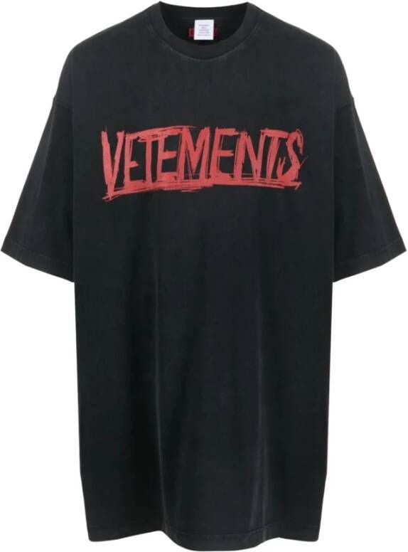 Vetements Zwart Bedrukt Crewneck T-Shirt Zwart Heren