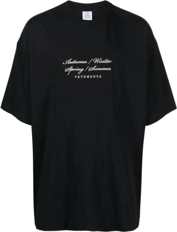 Vetements Zwart geborduurd T-shirt met korte mouwen Zwart Heren