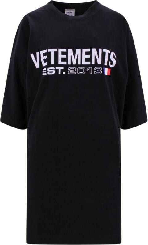 Vetements Zwart Katoenen T-Shirt met Vlag Logo Zwart Dames