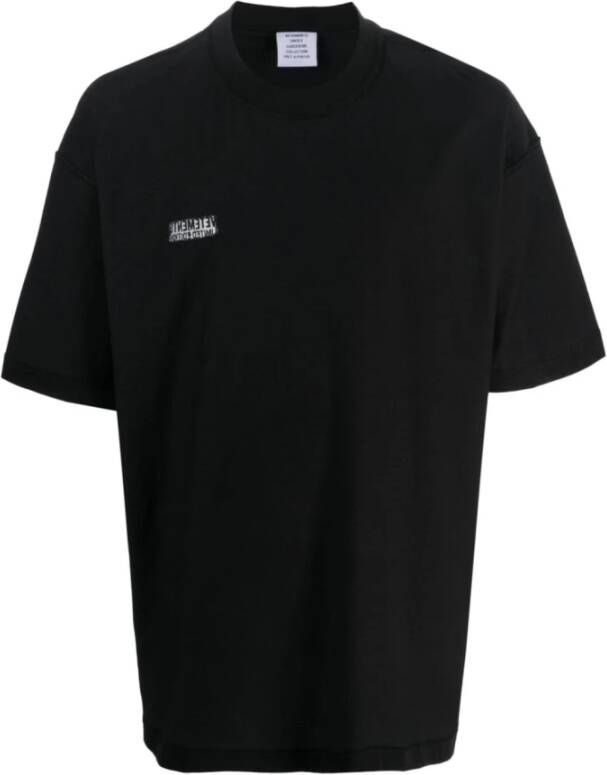 Vetements Zwarte Inside-Out Katoenen T-shirt met Geborduurde Logo`s Zwart Heren