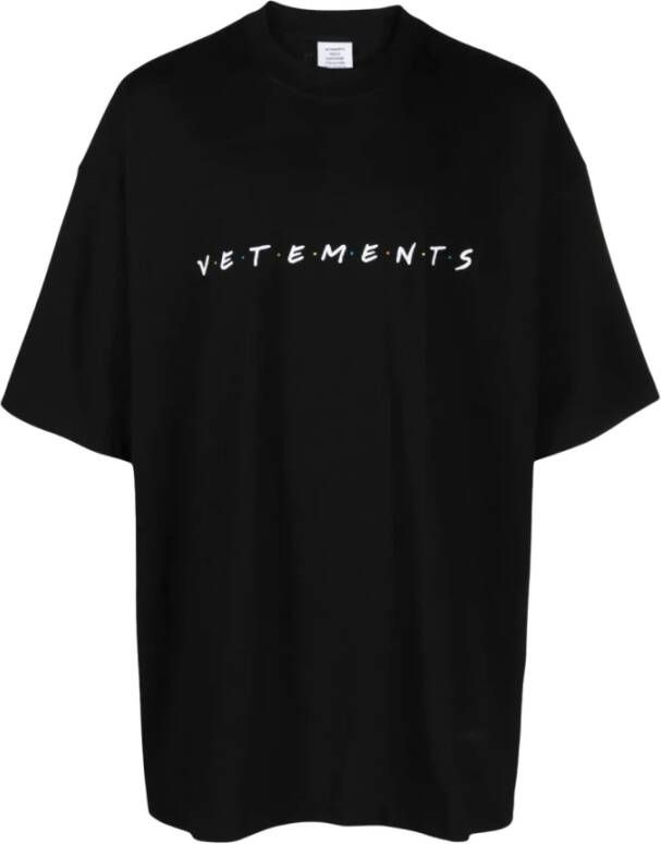 Vetements Zwarte Katoenen Heren T-shirt met Geborduurd Voorpaneel Zwart Heren