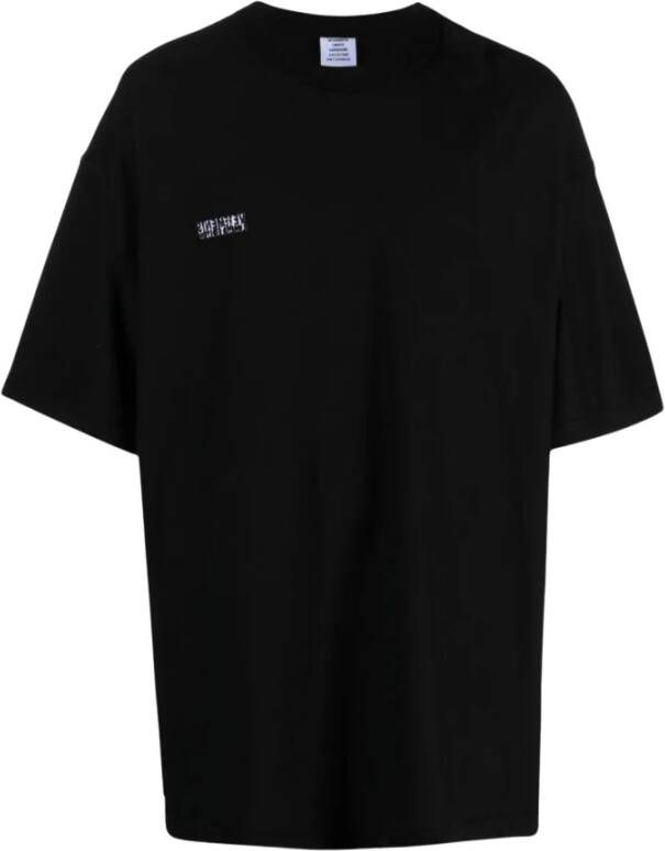 Vetements Zwarte Katoenen Heren T-shirt met Logo Borduursel Zwart Heren