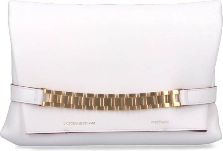 Victoria Beckham Witte Leren Foldover Tas met Gouden Ketting Detail White Dames