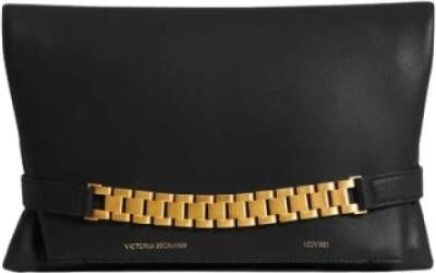 Victoria Beckham Zwarte leren tas met gouden kettingdetail Black Dames