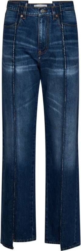 Victoria Beckham Blauwe Deconstructed Jeans met Asymmetrische Onderkant Blauw Dames