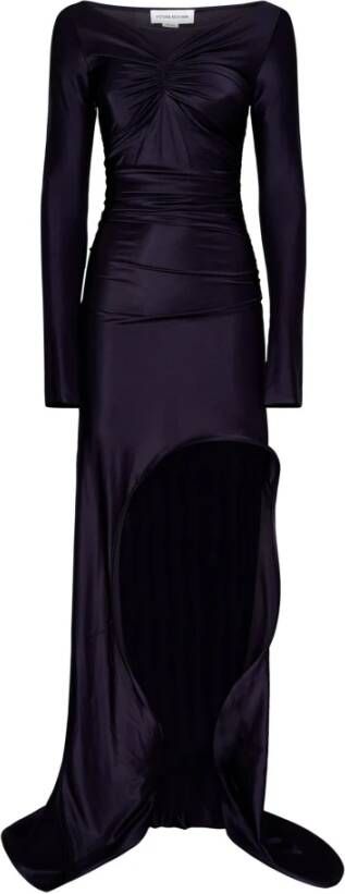 Victoria Beckham Paarse jurk met boothals en gerimpelde details Paars Dames