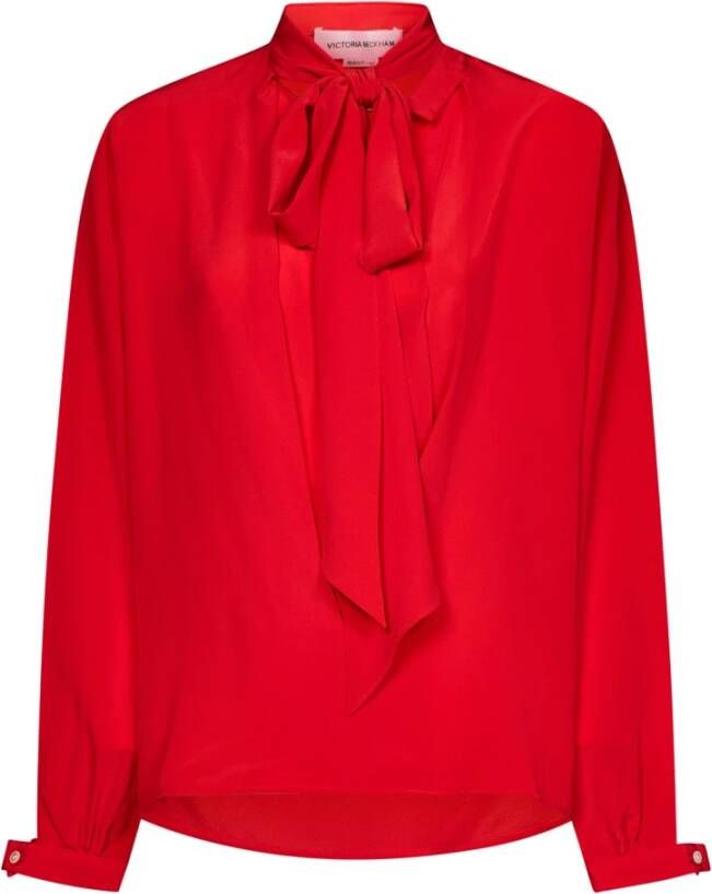 Victoria Beckham Rode Zijden Shirt met Verstelbare Sjaalhals Rood Dames