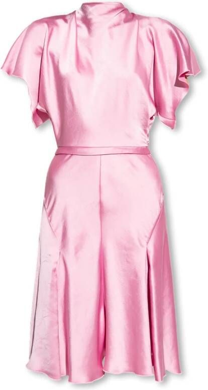 Victoria Beckham Gedrapeerde Jurk Midi Geplooide Rugdetail Pink Dames